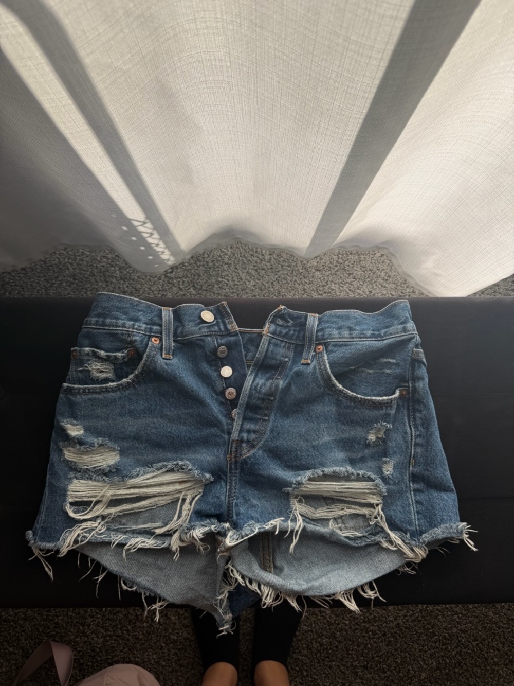 High-Rise Distressed Blue Denim Levis Shorts